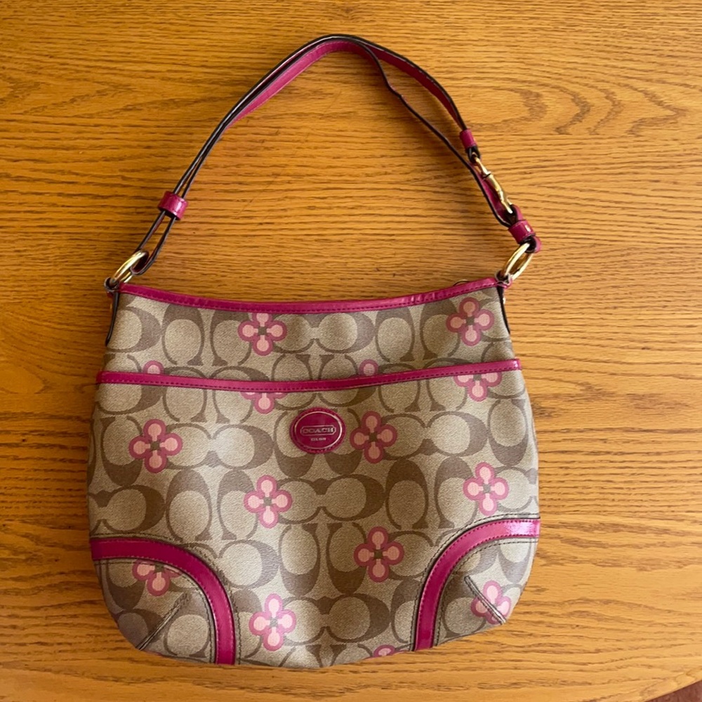 Coach Peyton bag with hot pink strips. EUC.